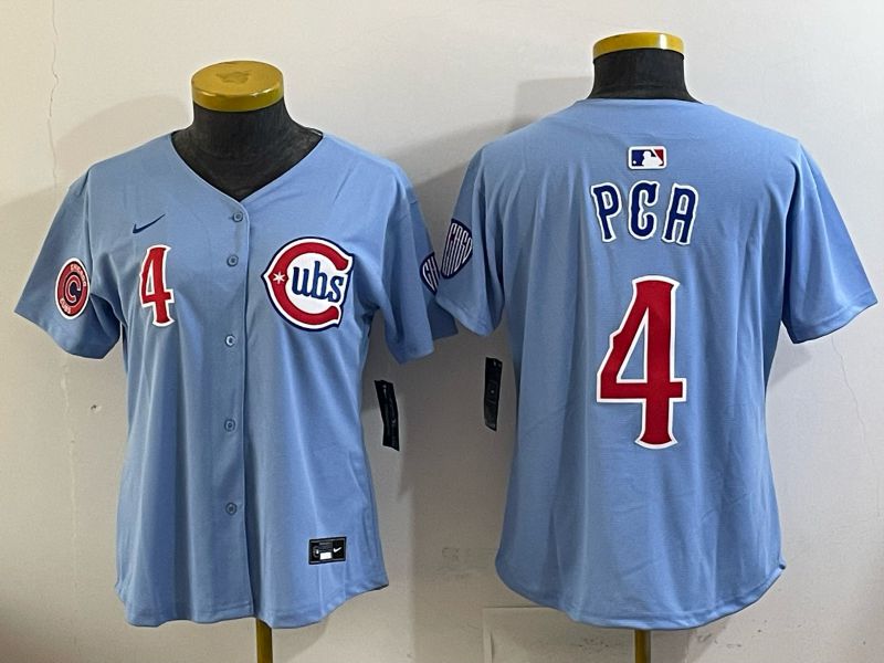Women Chicago Cubs #4 Pga Light blue Throwback Nike MLB 2025 jersey 03->women mlb jersey->Women Jersey
